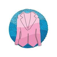 Continuous one line drawing women blazer or jacket. Basic clothes in business style. Dress-coat. Business attire. Swirl curl circle background style. Single line design vector graphic illustration