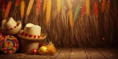 Straw hat festa junina background, Brazilian party and Latin american festival. photo