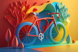 World bicycle day colorful background in paper cut style. Eco friendly bicycle concept. photo