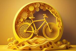 World bicycle day on yellow background, Eco friendly bicycle concept. photo