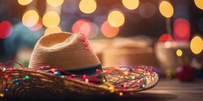 Straw hat festa junina background, Brazilian party and Latin american festival. photo