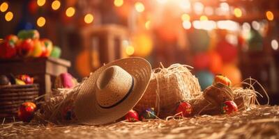 Straw hat festa junina background, Brazilian party and Latin american festival. photo