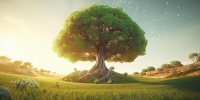 grande árbol crecimiento fondo, mundo ambiente día concepto. generativo ai foto