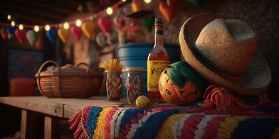 Straw hat festa junina background, Brazilian party and Latin american festival. photo