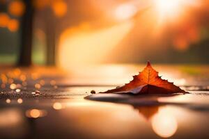 leaves fall on wet ground, image generated photo