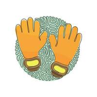 Single continuous line drawing Goalkeeper gloves. Goalkeeper protection gloves. Soccer goalkeepers gloves. Swirl curl circle background style. Dynamic one line draw graphic design vector illustration