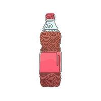 Continuous one line drawing soft drink in bottle plastic. Cold cola soda to crave for refreshing feeling. Drink to quench thirst. Swirl curl style. Single line draw design vector graphic illustration