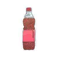 Continuous one line drawing soft drink in bottle plastic. Cold cola soda to crave for refreshing feeling. Drink to quench thirst. Swirl curl style. Single line draw design vector graphic illustration