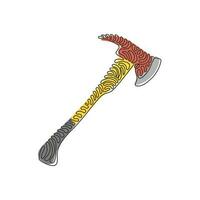 Single one line drawing red fire axe icon. Firefighter ax. Fire extinguishing equipment. Professional tool and instrument. Swirl curl style. Continuous line draw design graphic vector illustration