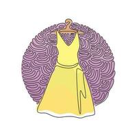 dibujo de una línea continua vestidos elegantes en percha. vestido moderno y elegante. icono de la tienda de ropa. boutique de moda. estilo de fondo de círculo de rizo de remolino. ilustración gráfica de vector de diseño de línea única