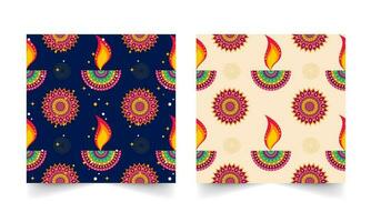 Indian Oil Lamp And Floral Pattern Decorated Background In Two Color Option. vector