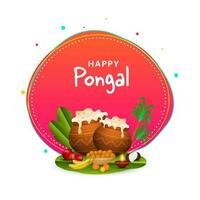 Happy Pongal Concept With Festival Elements On Pink And White Background. vector