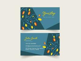 Business Card Template Layout With Double-Sides In Teal Blue Color. vector