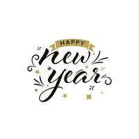 Black Happy New Year Font With Stars On White Background. vector