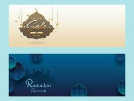 Ramadan Kareem or Ramadan Mubarak Header or Banner Set. vector