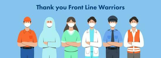 Thank You Frontline Warriors Who Have Been Fighting For Us In This Crisis. Header Or Banner Design. vector