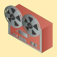 3D Reel tape recorder on yellow background. vector