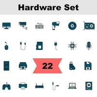 Illustration Of Hardware Icon Set In Blue And White Color. vector