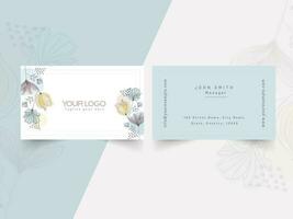 Floral Business Card Template In Front And Back Side. vector
