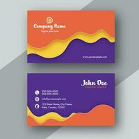 Colorful Business Card Design With Paper Layer Cut In Front And Back View. vector