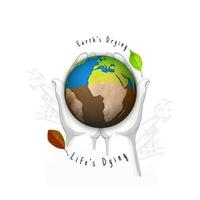 Human hand supporting earth globe in two options of Earth Drying and Life's Dying on white background. vector