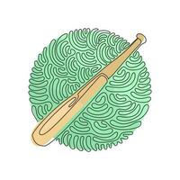 Single continuous line drawing wooden baseball bat. American sport game equipment. Realistic baseball bat. Swirl curl circle background style. Dynamic one line draw graphic design vector illustration