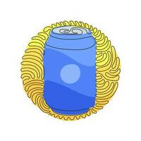 Single one line drawing cola soda in aluminum can. Cold soft drink to crave for refreshing feeling. Swirl curl circle background style. Modern continuous line draw design graphic vector illustration