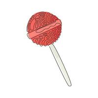 Single continuous line drawing sweet lollipops. Round candy on stick. Colored sugar candies for dessert. Kids favorite snack. Swirl curl style. Dynamic one line draw graphic design vector illustration