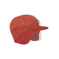 Continuous one line drawing baseball helmet. Helmet for various team sports like baseball, softball and T-Ball. Outdoor sports. Swirl curl style. Single line draw design vector graphic illustration