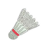 Single continuous line drawing shuttlecock badminton. Sports equipment, competitions, hobbies. Standard of Olympic games. Swirl curl style. Dynamic one line draw graphic design vector illustration