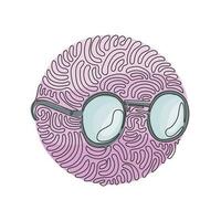 Single one line drawing Round black-rimmed glasses. Side of myopia glasses, round frame, with black glasses legs. Swirl curl circle background style. Modern continuous line draw design graphic vector