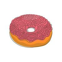 donut de anillo glaseado de chocolate de dibujo continuo de una línea. donut dulce. apetitosa comida fresca para el desayuno o el almuerzo. estilo de rizo de remolino. ilustración gráfica de vector de diseño de dibujo de una sola línea