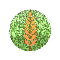 icono de orejas de trigo de dibujo de línea continua única. logotipo de la granja agrícola. signo de grano de producto natural. estilo de fondo de círculo de rizo de remolino. Ilustración de vector de diseño gráfico de dibujo de una línea dinámica