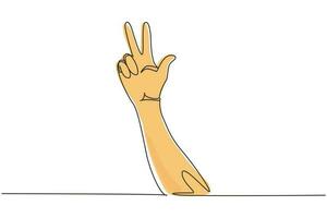 Single continuous line drawing counting hand sign. Number three hand count. Learn to count numbers. Concept of education. Nonverbal signs or symbols. One line draw graphic design vector illustration