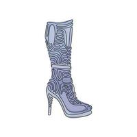 Single one line drawing fashionable women's boots. Autumn and winter female footwear. Knee high boots. Swirl curl style concept. Modern continuous line draw design graphic vector illustration