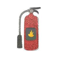 Continuous one line drawing red fire extinguisher protection with nozzle. Portable fire equipment from big fire department set. Swirl curl style. Single line draw design vector graphic illustration