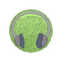 Continuous one line drawing Modern style headphones. Audio headset. Stylish modern headphones with earmuffs. Swirl curl circle background style. Single line draw design vector graphic illustration