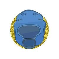 Single continuous line drawing boxing helmet flat symbol front view. Protection white gym hat. Uniform man mask sport icon. Swirl curl circle background style. One line draw graphic design vector
