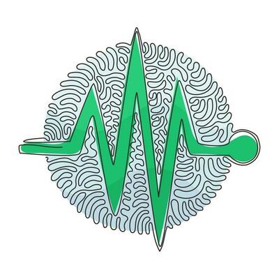 Continuous one line drawing Heartbeat icon. Heart beat monitor pulse. Heartbeat lone, cardiogram. Healthcare, medical app. Swirl curl circle background style. Single line draw design vector graphic