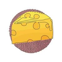 logotipo de degradado simple de queso cheddar de dibujo de una sola línea con forma de triángulo realista de agujeros. aperitivo para el desayuno. estilo de fondo de círculo de rizo de remolino. gráfico de diseño de dibujo de línea continua moderna vector