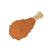 Continuous one line drawing delicious crispy fried chicken drumstick fast food menu. Fried chicken leg object stock isolated. Swirl curl style. Single line draw design vector graphic illustration