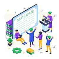 Conceptual isometric design of certificate illustration vector