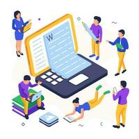 Conceptual isometric design of online content writing vector