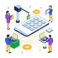 Conceptual isometric design illustration of mobile apps development vector