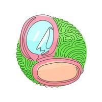 Continuous one line drawing open makeup powder puff box. Compact powder box sketch icon. Beauty and makeup sign symbols. Swirl curl circle background style. Single line draw design vector graphic