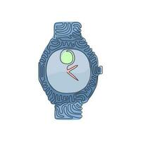 reloj de acero de lujo con dibujo de una sola línea continua con correa de tela negra. clásico reloj de pulsera plateado para hombre con correa metálica. estilo de rizo de remolino. ilustración de vector de diseño gráfico de dibujo de una línea