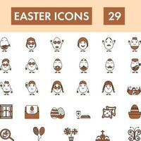 Easter Icon Set In Peach And White Color. vector