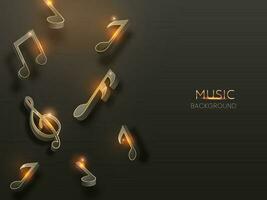 3D Music Notes Decorated On Black Background With Lights Effect. vector