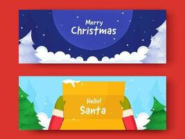 Merry Christmas Banner Or Header Design With Xmas Trees In Two Options. vector