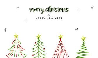 Merry Christmas And New Year Concept With Line Art Various Type Xmas Tree On White Background. vector